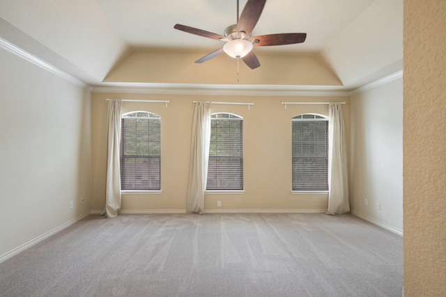 6624 Federal Hall St, Plano, TX 75023 - carpeted spare room featuring a ceiling fan, a tray ceiling, crown molding, and vaulted ceiling