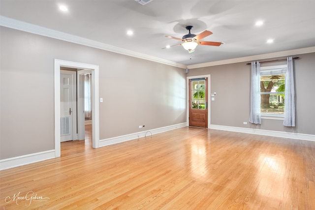 1321 Anniston Ave, Shreveport, LA 71105 - spare room with crown molding, a ceiling fan, light wood-style flooring, recessed lighting, and baseboards