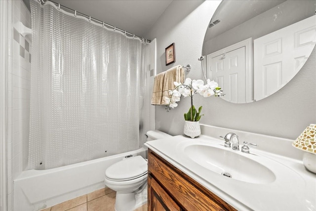 1304 Salsbury Cir, Murphy, TX 75094 - full bathroom featuring vanity, tile patterned flooring, and shower / bathtub combination with curtain