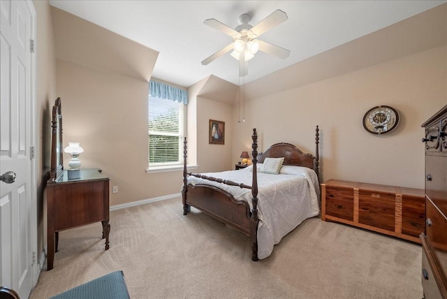 1304 Salsbury Cir, Murphy, TX 75094 - bedroom featuring light colored carpet, vaulted ceiling, and a ceiling fan