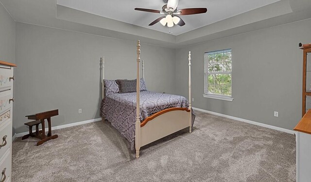 804 Heritage Pkwy, Axtell, TX 76624 - carpeted bedroom with a tray ceiling, baseboards, and ceiling fan