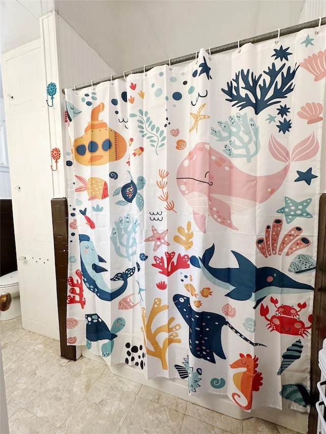 4098 Avondale St, Abilene, TX 79605 - bathroom with a shower with shower curtain and tile patterned flooring