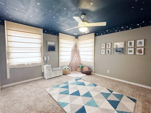 4098 Avondale St, Abilene, TX 79605 - rec room featuring carpet flooring, a ceiling fan, and baseboards