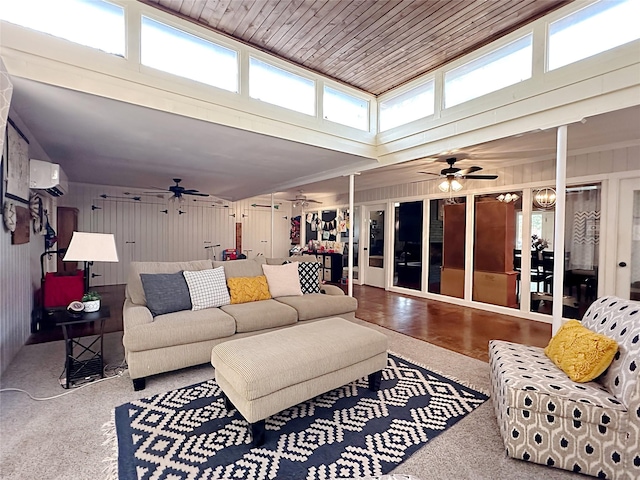4098 Avondale St, Abilene, TX 79605 - living area with ceiling fan, healthy amount of natural light, wood walls, and a towering ceiling