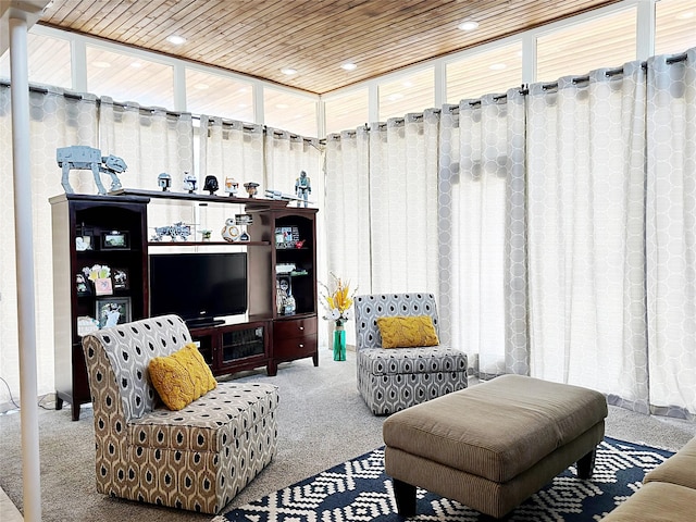 4098 Avondale St, Abilene, TX 79605 - living area with carpet floors, wooden ceiling, and recessed lighting