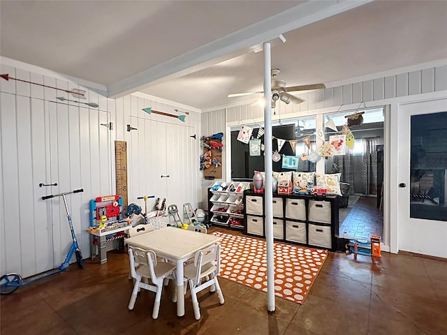 4098 Avondale St, Abilene, TX 79605 - game room featuring a ceiling fan and concrete floors