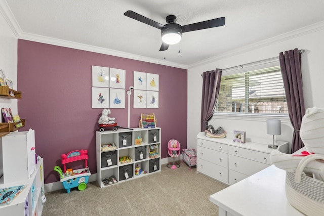 9 Chimney Rock Dr, Trophy Club, TX 76262 - bedroom featuring crown molding, carpet flooring, and a ceiling fan