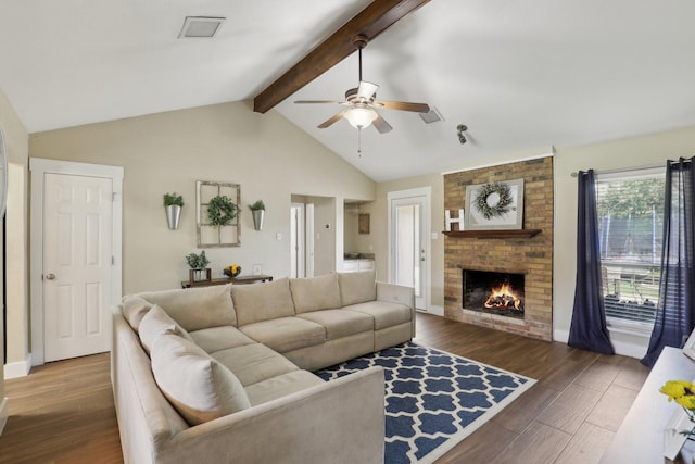 9 Chimney Rock Dr, Trophy Club, TX 76262 - living room with ceiling fan, wood finished floors, a brick fireplace, and baseboards