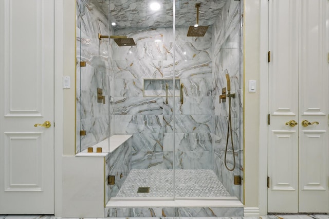 6260 Oak Hollow Dr, Burleson, TX 76028 - full bathroom featuring a marble finish shower and a closet