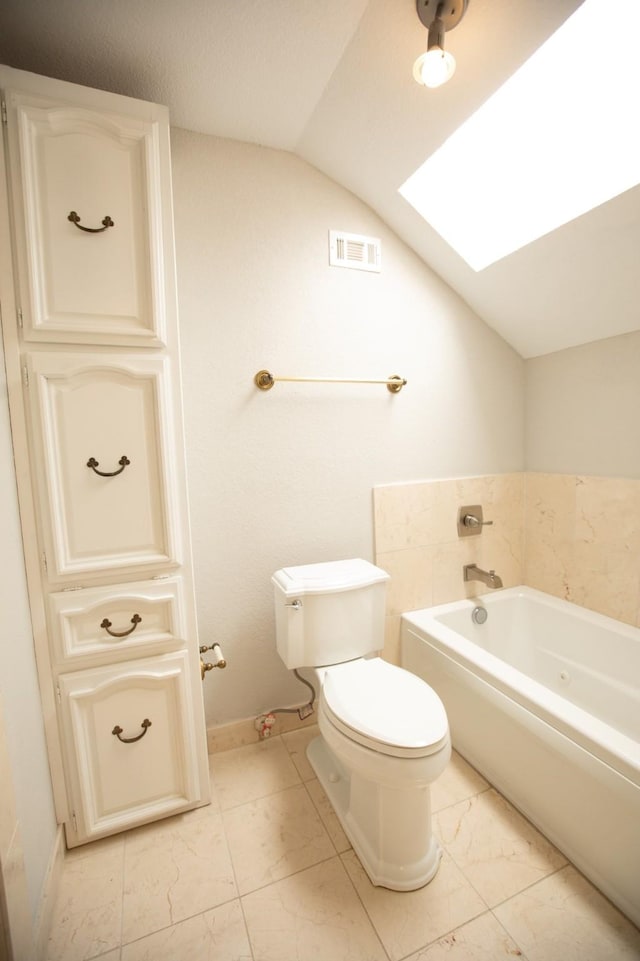 6837 Roberts Ln, Fort Worth, TX 76140 - full bathroom featuring a skylight, lofted ceiling, a bath, and marble finish flooring