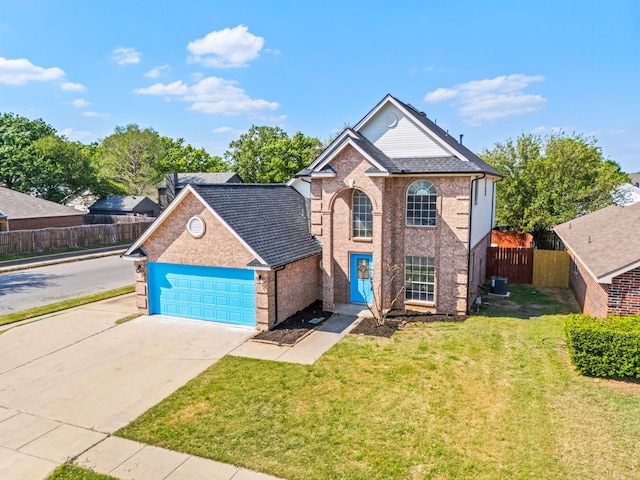 8901 Elbe Trl, Fort Worth, TX 76118 - traditional-style home with concrete driveway, brick siding, cooling unit, and a shingled roof