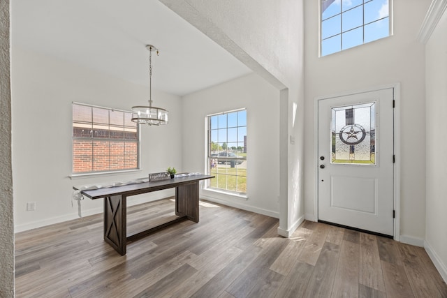8901 Elbe Trl, Fort Worth, TX 76118 - entrance foyer featuring wood finished floors, a chandelier, and baseboards