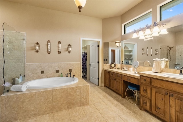 120 Trail Rdg, Weatherford, TX 76087 - full bath with a tile shower, tile patterned floors, double vanity, and a bath