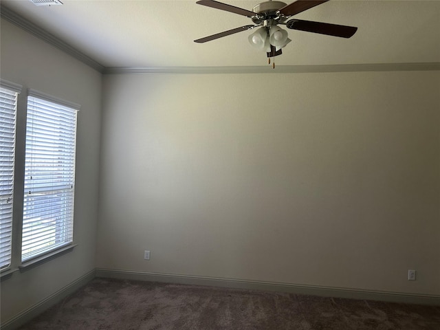 1308 Carlet Dr, Little Elm, TX 75068 - unfurnished room with dark carpet, a ceiling fan, crown molding, and baseboards