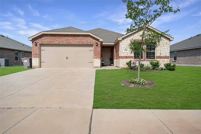 2212 Rosemary Way, Anna, TX 75409 - view of front facade featuring stone siding, driveway, central AC, and an attached garage