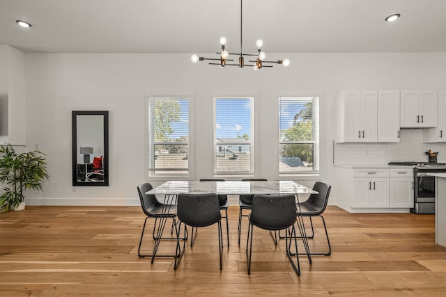908 Muncie Ave, Dallas, TX 75212 - dining area with light wood-type flooring, healthy amount of natural light, a chandelier, baseboards, and recessed lighting