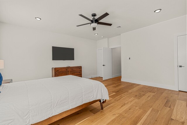920 Muncie Ave, Dallas, TX 75212 - bedroom featuring recessed lighting, light wood finished floors, baseboards, and a ceiling fan