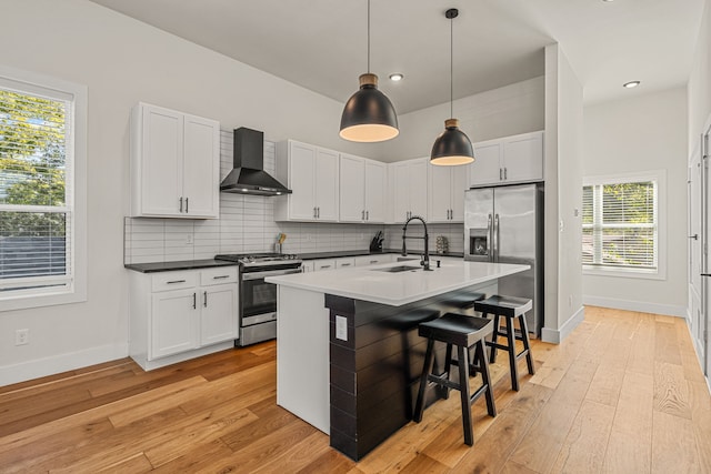 920 Muncie Ave, Dallas, TX 75212 - kitchen with wall chimney exhaust hood, appliances with stainless steel finishes, a sink, baseboards, and decorative backsplash
