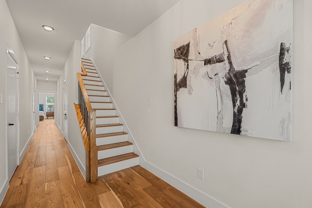 920 Muncie Ave, Dallas, TX 75212 - stairway with hardwood / wood-style flooring, recessed lighting, and baseboards