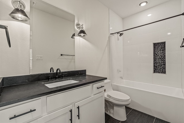 920 Muncie Ave, Dallas, TX 75212 - bathroom with toilet, vanity, shower / bath combo with shower curtain, and tile patterned flooring