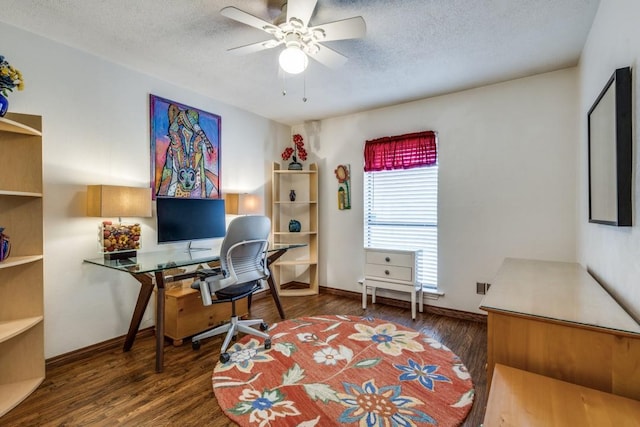 677 Fm 3356, Van Alstyne, TX 75495 - office area with wood finished floors, a ceiling fan, a textured ceiling, and baseboards