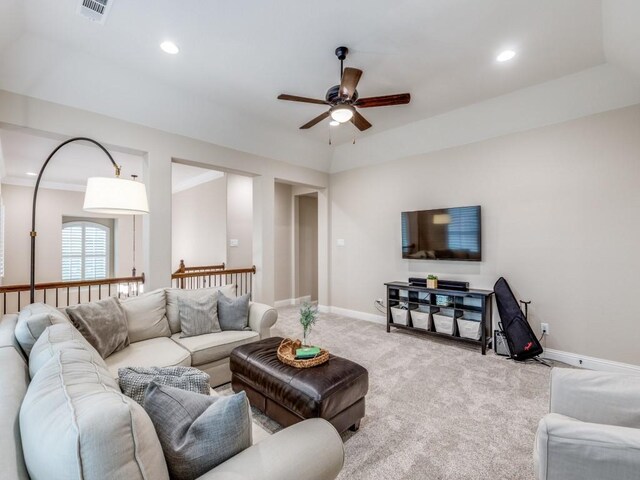 5717 Dr Kenneth Cooper Dr, Mckinney, TX 75070 - carpeted living area with ceiling fan, baseboards, and recessed lighting