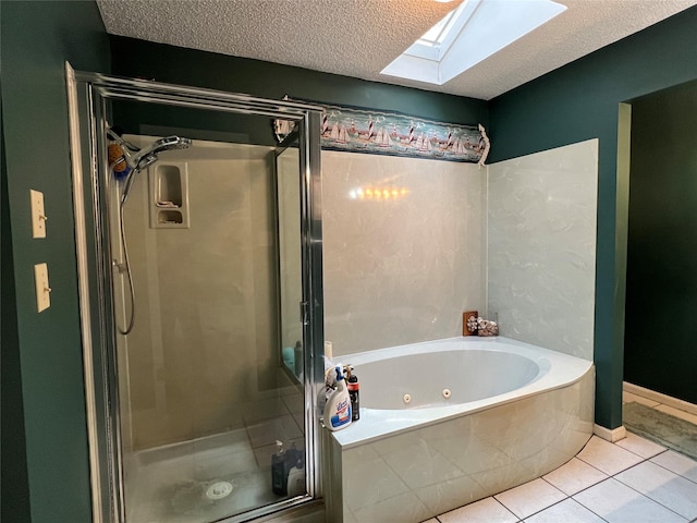 2101 Chase Bnd, Shreveport, LA 71118 - full bathroom with a skylight, a shower stall, a jetted tub, tile patterned floors, and a textured ceiling