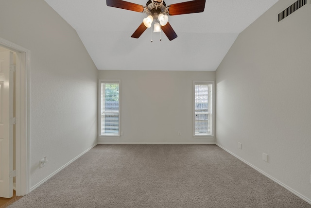 736 Lionel Way, Fort Worth, TX 76108 - unfurnished room with lofted ceiling, plenty of natural light, light carpet, and ceiling fan