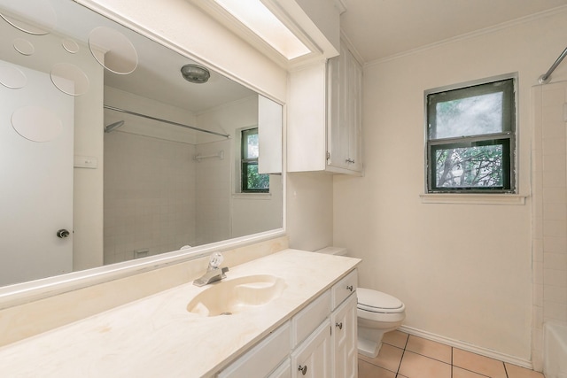 1510 Surry Place Dr, Cleburne, TX 76033 - bathroom featuring vanity, tile patterned flooring, crown molding, and shower / washtub combination