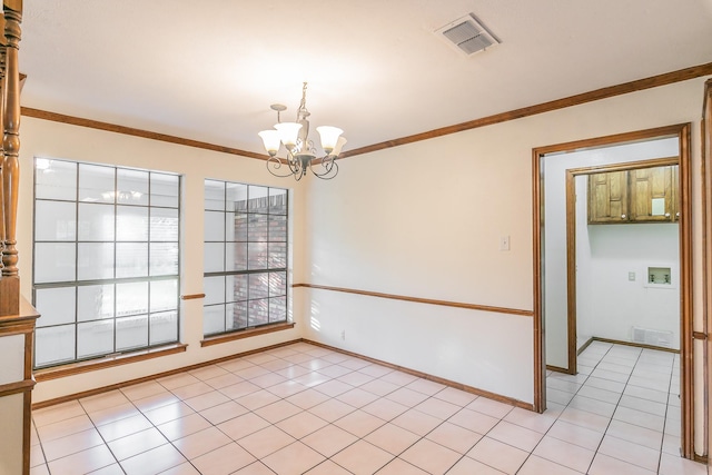 1510 Surry Place Dr, Cleburne, TX 76033 - unfurnished room with a chandelier, light tile patterned flooring, and ornamental molding