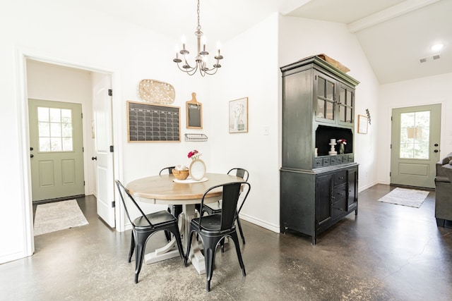 13530 Hiram Rd, Wills Point, TX 75169 - dining room featuring a chandelier, baseboards, and finished concrete floors