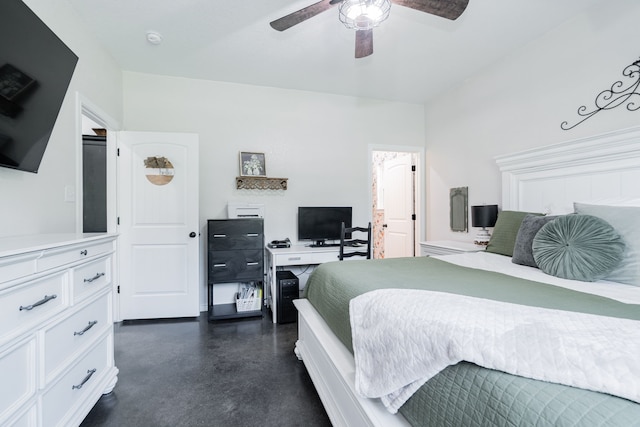 13530 Hiram Rd, Wills Point, TX 75169 - bedroom with finished concrete floors and a ceiling fan
