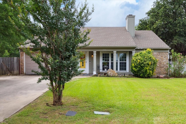 5020 Timber Creek Rd, Flower Mound, TX 75028 - view of front of home featuring concrete driveway, a chimney, a porch, brick siding, and a shingled roof