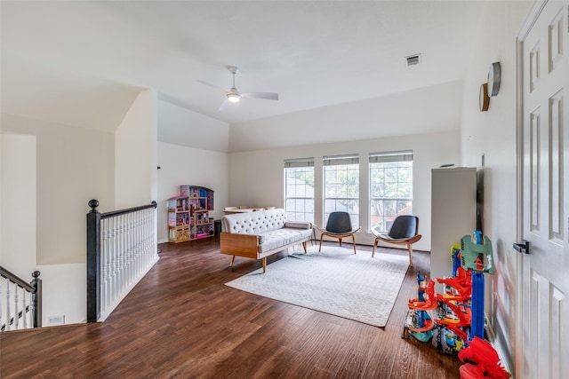7905 Cherry Creek Dr, Plano, TX 75025 - bedroom with wood finished floors, vaulted ceiling, and a ceiling fan