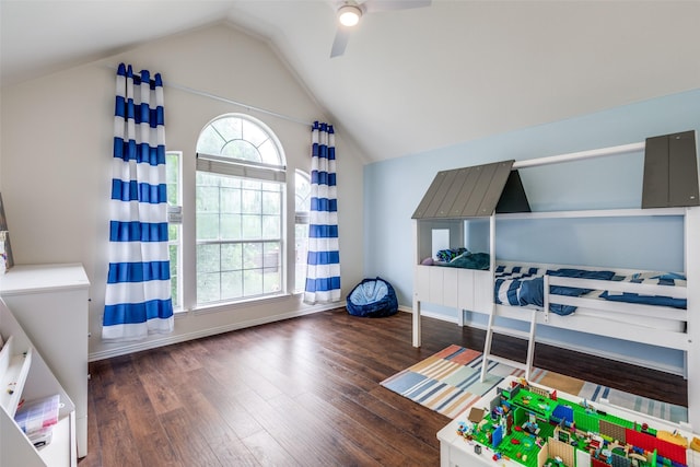 7905 Cherry Creek Dr, Plano, TX 75025 - bedroom featuring vaulted ceiling, wood finished floors, baseboards, and a ceiling fan