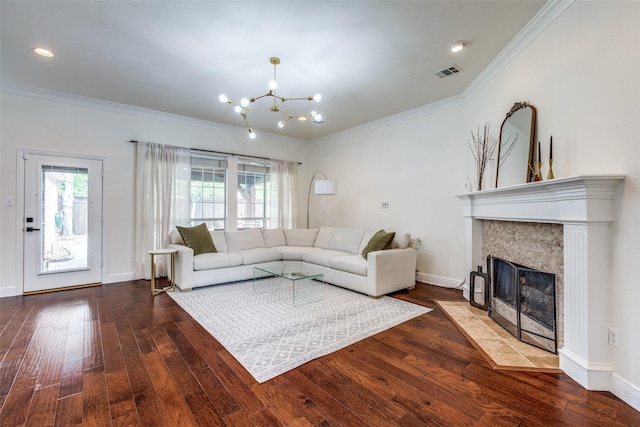 7905 Cherry Creek Dr, Plano, TX 75025 - living area with a chandelier, plenty of natural light, hardwood / wood-style floors, and ornamental molding