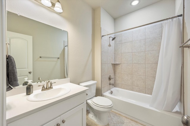 612 Redwood Dr, Greenville, TX 75402 - full bath featuring toilet, vanity, shower / bath combination with curtain, and tile patterned flooring
