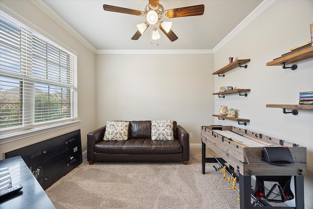 612 Redwood Dr, Greenville, TX 75402 - carpeted office featuring crown molding, a ceiling fan, and baseboards