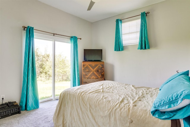 6980 Prather Rd, Springtown, TX 76082 - bedroom with carpet, access to outside, and a ceiling fan