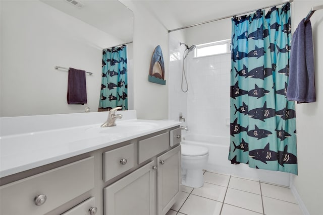 1356 Portsmouth Dr, Providence Village, TX 76227 - full bathroom featuring tile patterned flooring, vanity, shower / bathtub combination with curtain, and toilet
