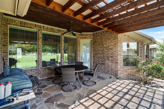 3303 Ferry Boat Ln, Granbury, TX 76049 - view of patio / terrace with ceiling fan, outdoor dining area, and a pergola
