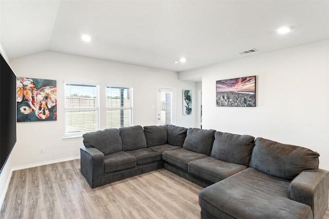 100 Samuel St, Denton, TX 76207 - living area with light wood-style flooring, recessed lighting, vaulted ceiling, and baseboards