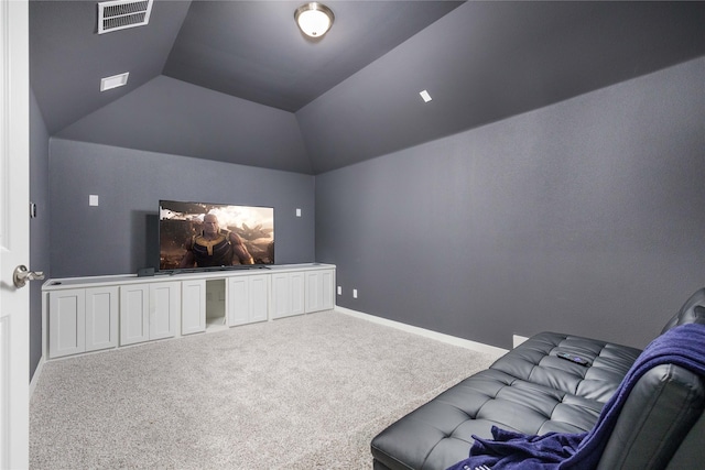 2130 Lassen Dr, Prosper, TX 75078 - cinema room featuring lofted ceiling, carpet, and baseboards