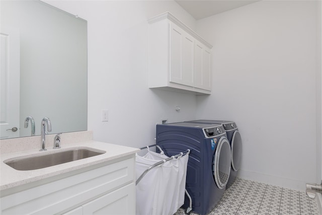 2130 Lassen Dr, Prosper, TX 75078 - laundry room featuring cabinet space, separate washer and dryer, and tile patterned floors
