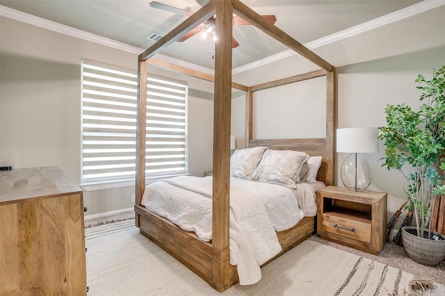3201 Steamers Ct, Granbury, TX 76049 - bedroom featuring crown molding, a ceiling fan, light carpet, and baseboards