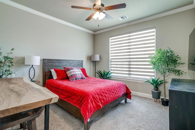 3201 Steamers Ct, Granbury, TX 76049 - carpeted bedroom featuring ornamental molding, baseboards, and a ceiling fan