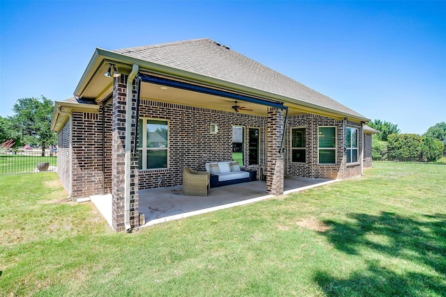 3201 Steamers Ct, Granbury, TX 76049 - back of property featuring brick siding, a patio, and a ceiling fan