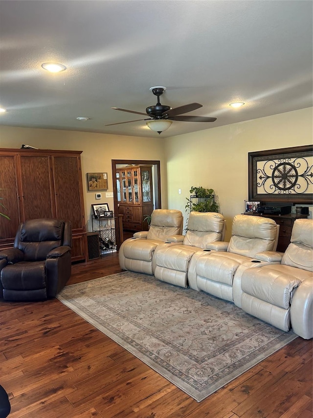 2663 Rodeo Dr, Quinlan, TX 75474 - living room with wood finished floors, a ceiling fan, and recessed lighting