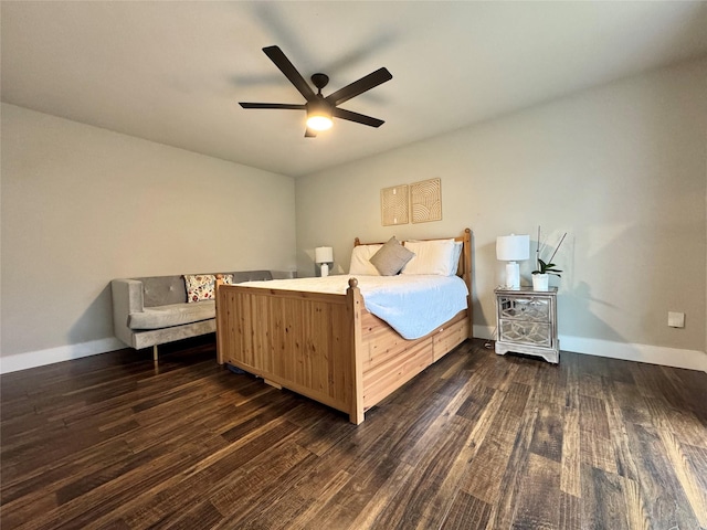 6014 Mcafee Dr, The Colony, TX 75056 - bedroom featuring dark wood-type flooring, baseboards, and ceiling fan