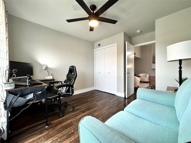 6014 Mcafee Dr, The Colony, TX 75056 - office space featuring wood finished floors, baseboards, and a ceiling fan